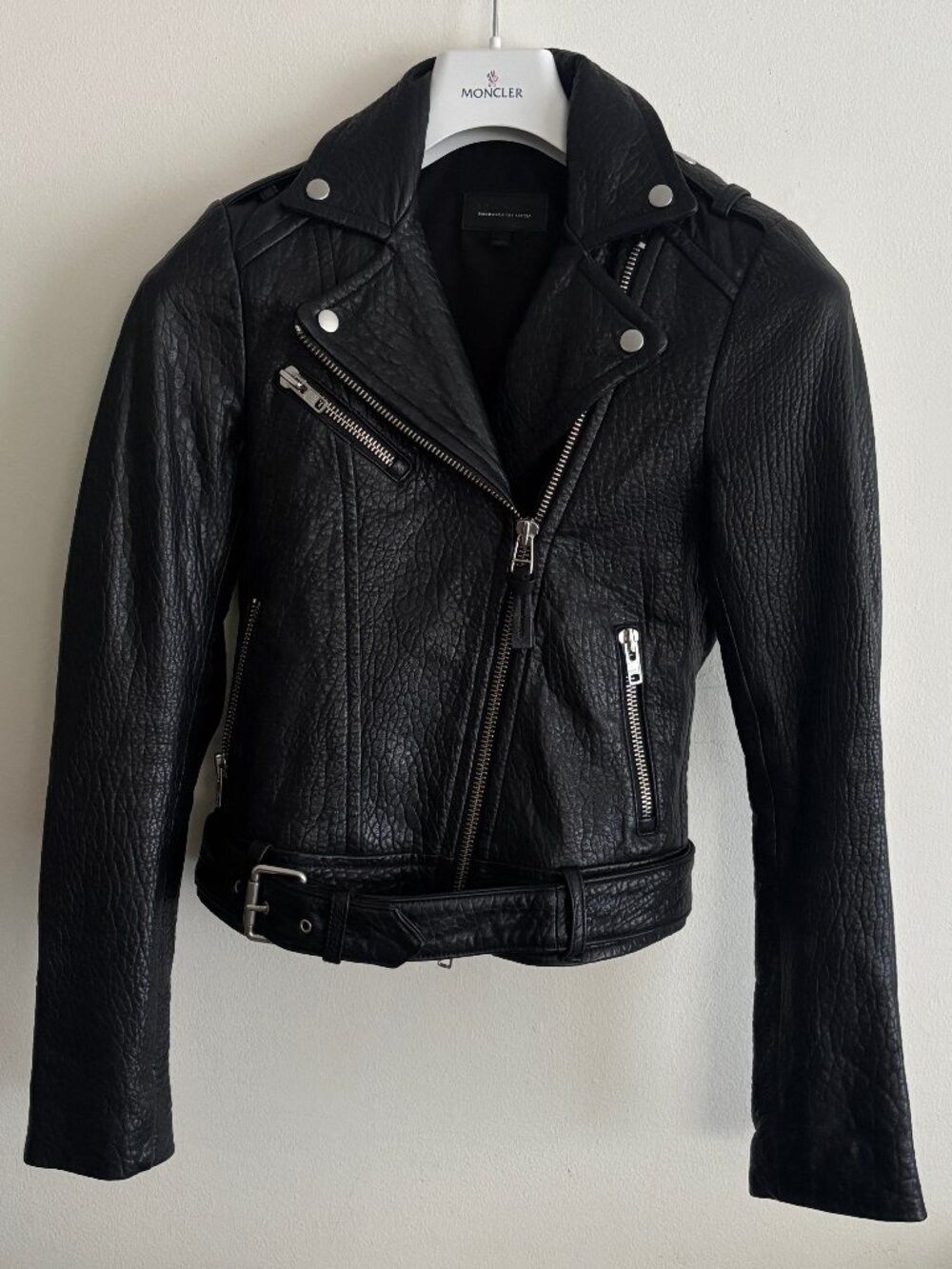 $700 Mackage Aritzia Black Pebbled Leather Rumer Double Rider Moto Jacket - XXS